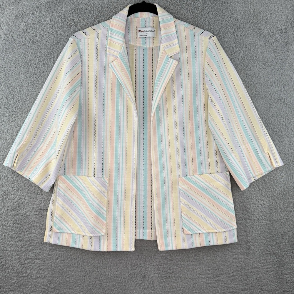 Vintage Fire Islander Long Sleeve Blouse Top Jacket Women's 12 Disco Retro Color